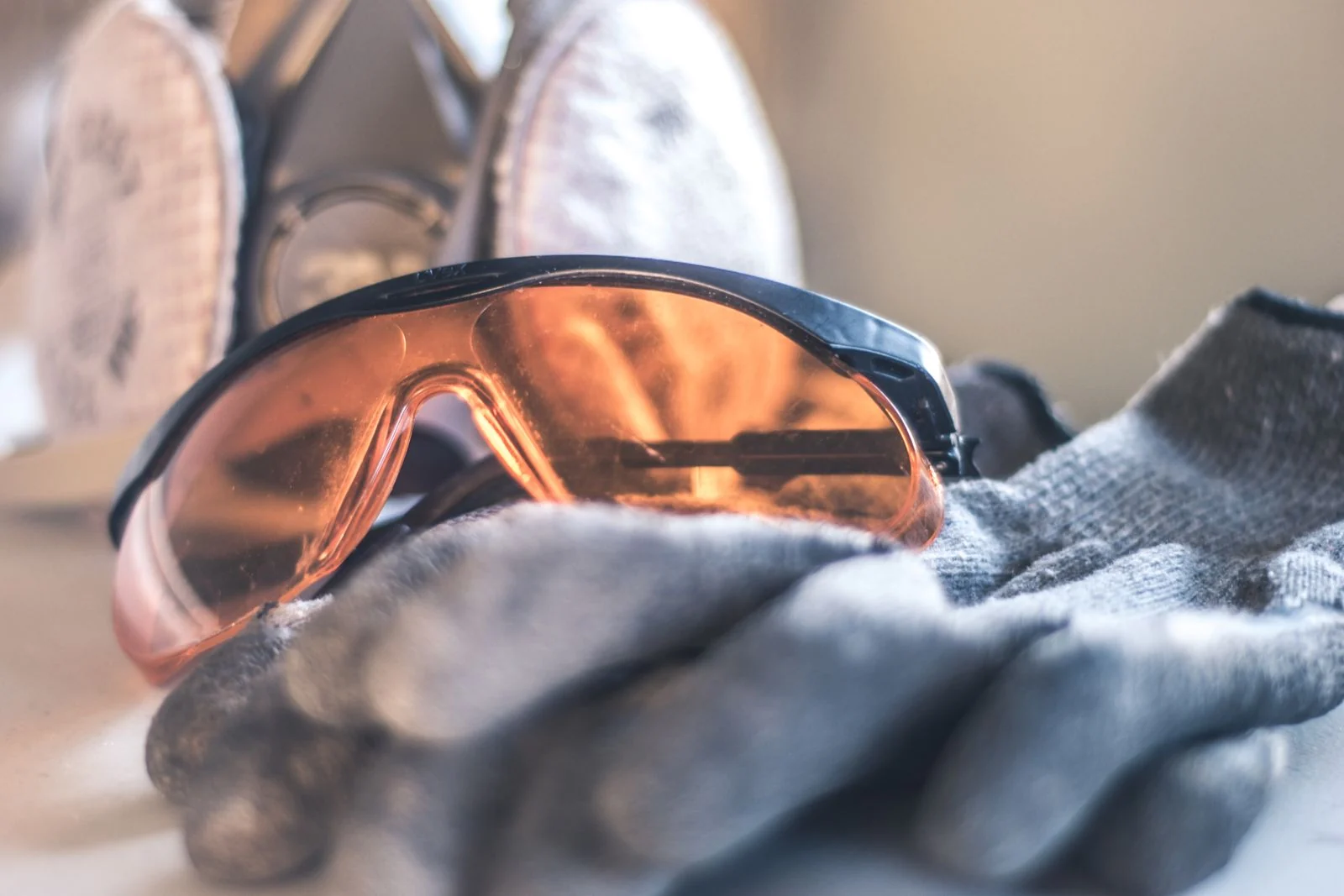 Safety goggles, protective gloves and work footwear